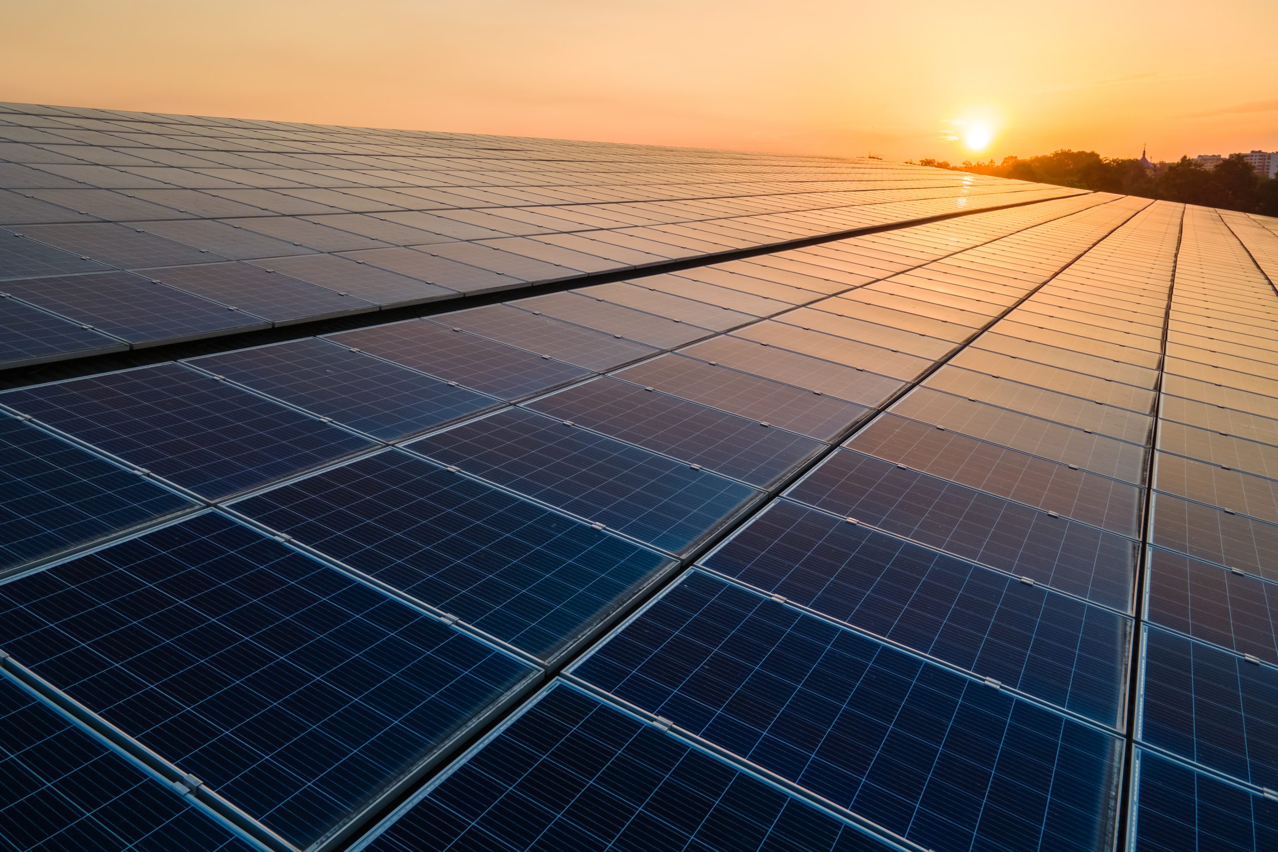 Solar panels at sunset — Janki Stainless captive solar plant